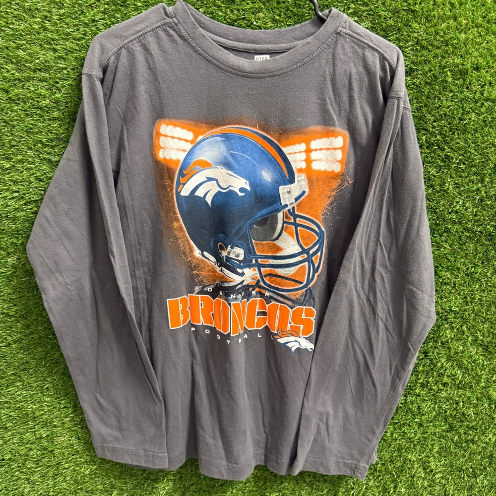 NFL Denver Broncos Football Long Sleeve Graphic T Shirt Youth L‎ 14/16 Gray